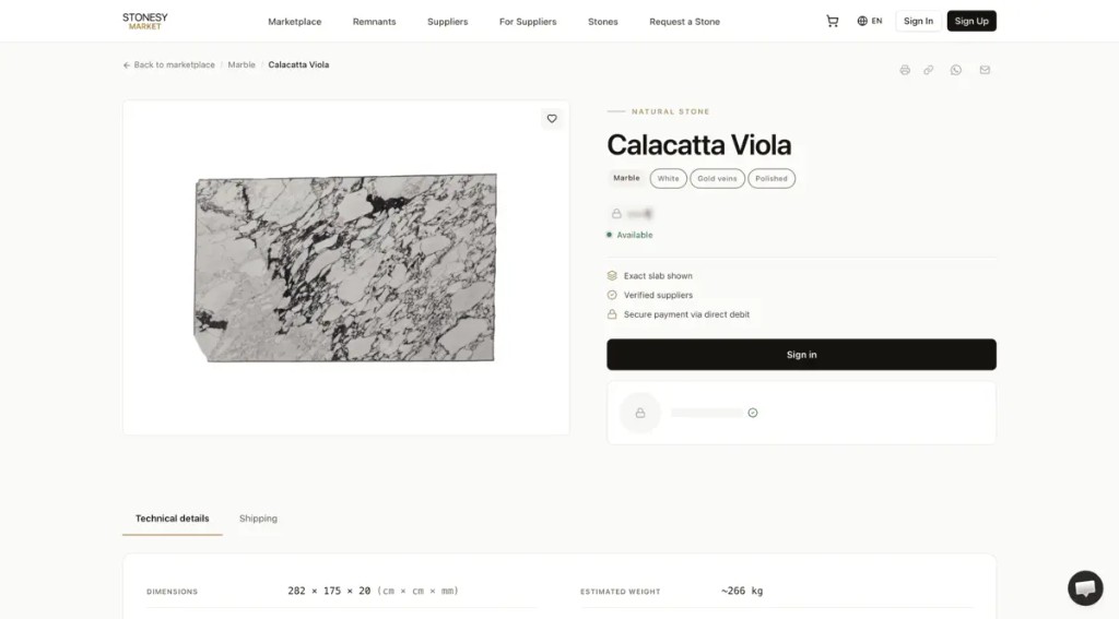 Screenshot einer B2B-Handelsplattform mit Produktkonfiguration